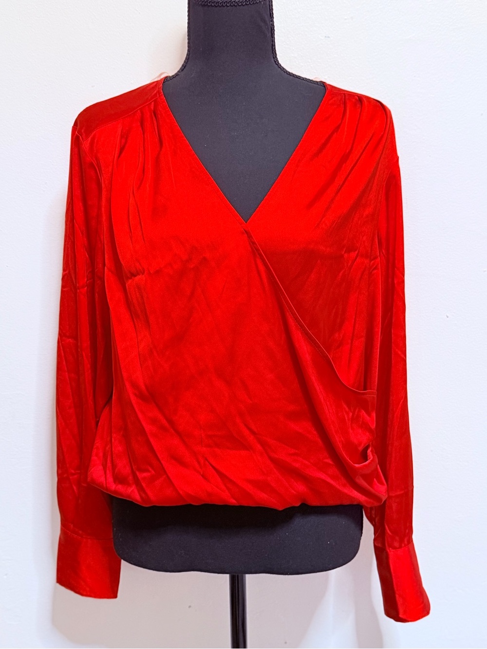 Worthington Red Draped Surplice Blouse Large Petite new with tags